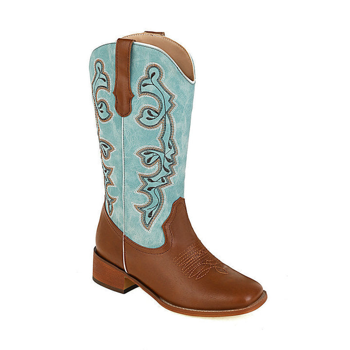 Size 14 blue & brown square toe mid calf cowboy boots