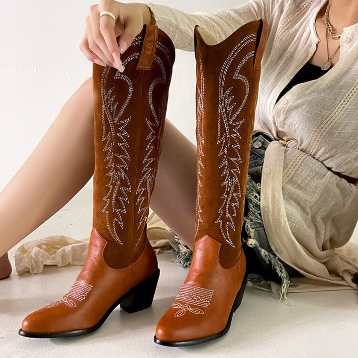 Size 13 retro embroidery knee high cowboy boots