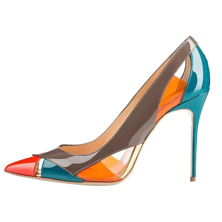 Women's sexy colorful patchwork pointed toe stiletto heels pumps fashion show party heels