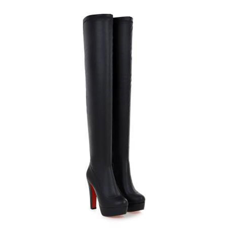 Size 12 slimming chunky platform thigh high boots