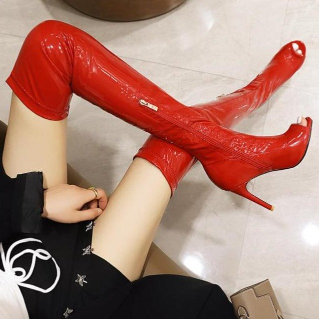 Size 13 sexy PU patent leather stiletto thigh high dancing boots