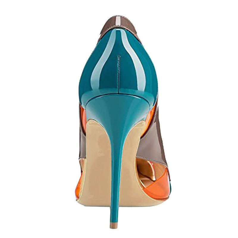 Women's sexy colorful patchwork pointed toe stiletto heels pumps fashion show party heels