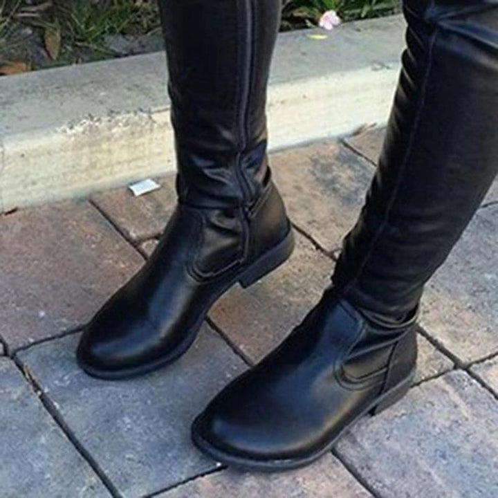 Size 13 low heels round toe thigh high boots