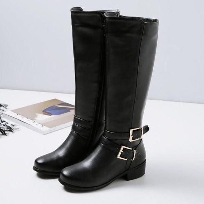 Size 11.5 under the knee biker boots with buckle straps