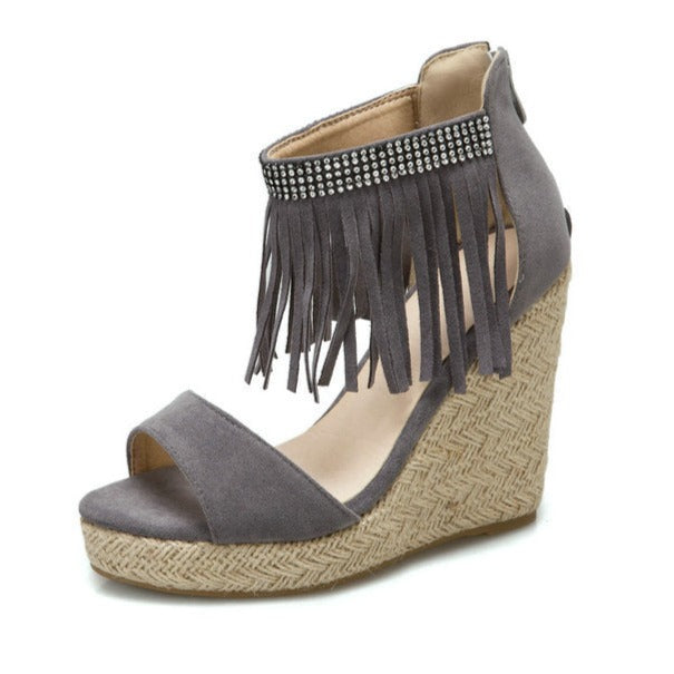 Size 12 espadrille platform wedge sandals with ankle tassels 4 inch heels