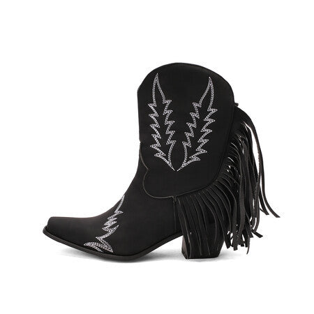 Size 13 mid calf block heels fringe cowboy boots