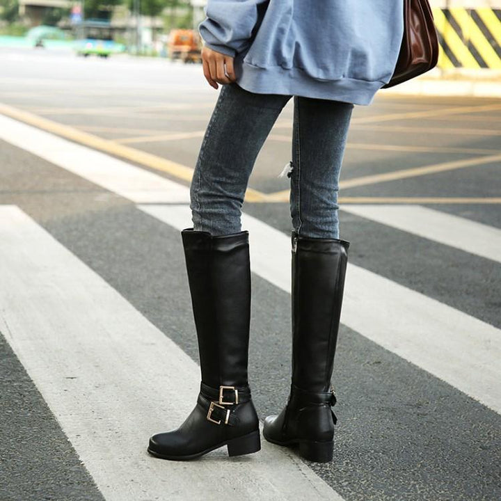 Size 11.5 under the knee biker boots with buckle straps