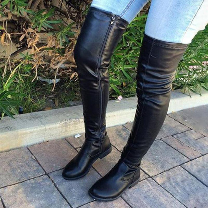 Size 13 low heels round toe thigh high boots