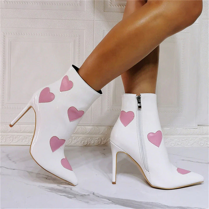 Size 13 sweet heart patterned stiletto heels ankle boots pointed toe