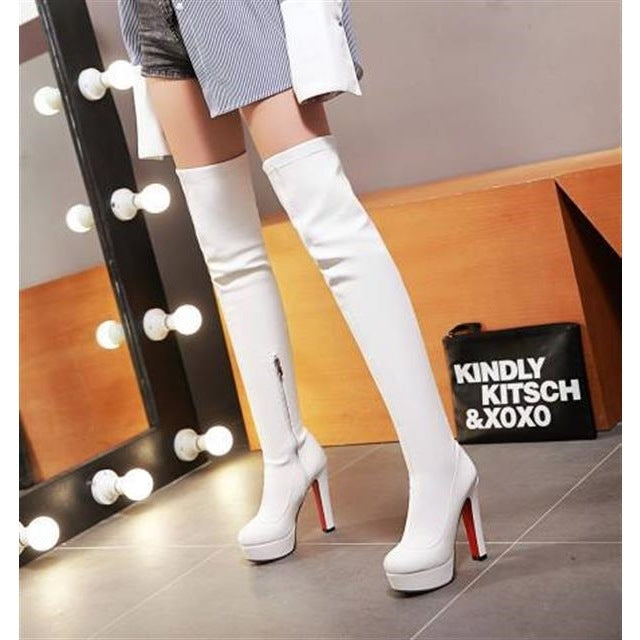 Size 12 slimming chunky platform thigh high boots