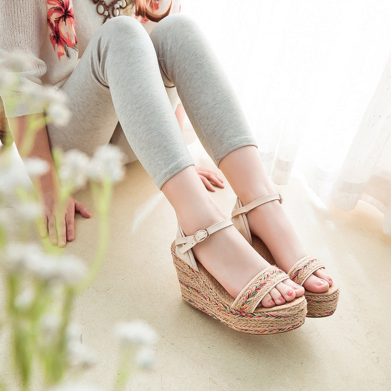 Size 14 espadrille platform 4 inch wedge sandals with ankle strap