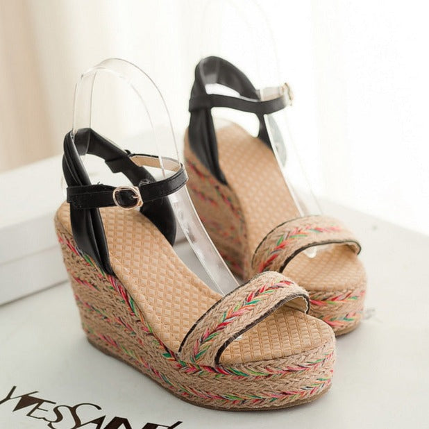 Size 14 espadrille platform 4 inch wedge sandals with ankle strap