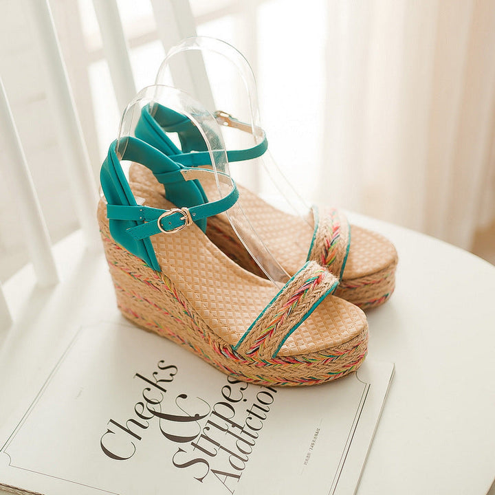 Size 14 espadrille platform 4 inch wedge sandals with ankle strap