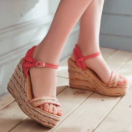 Size 14 espadrille platform 4 inch wedge sandals with ankle strap