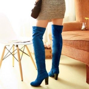 Size 11.5 faux suede chunky high heels thigh high boots