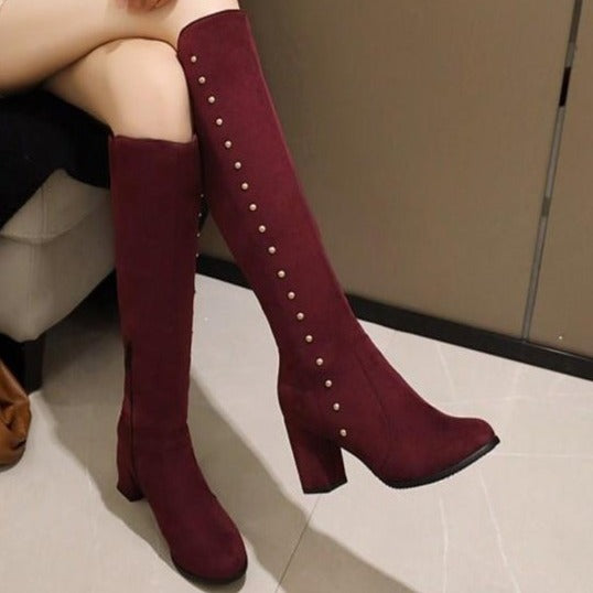 Size 12 faux suede chunky heels knee high knight boots