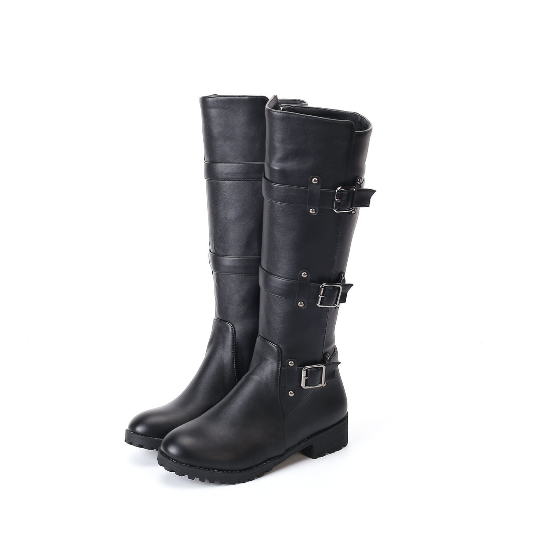 Size 14 low heels mid calf motorcycle boots with side zipper