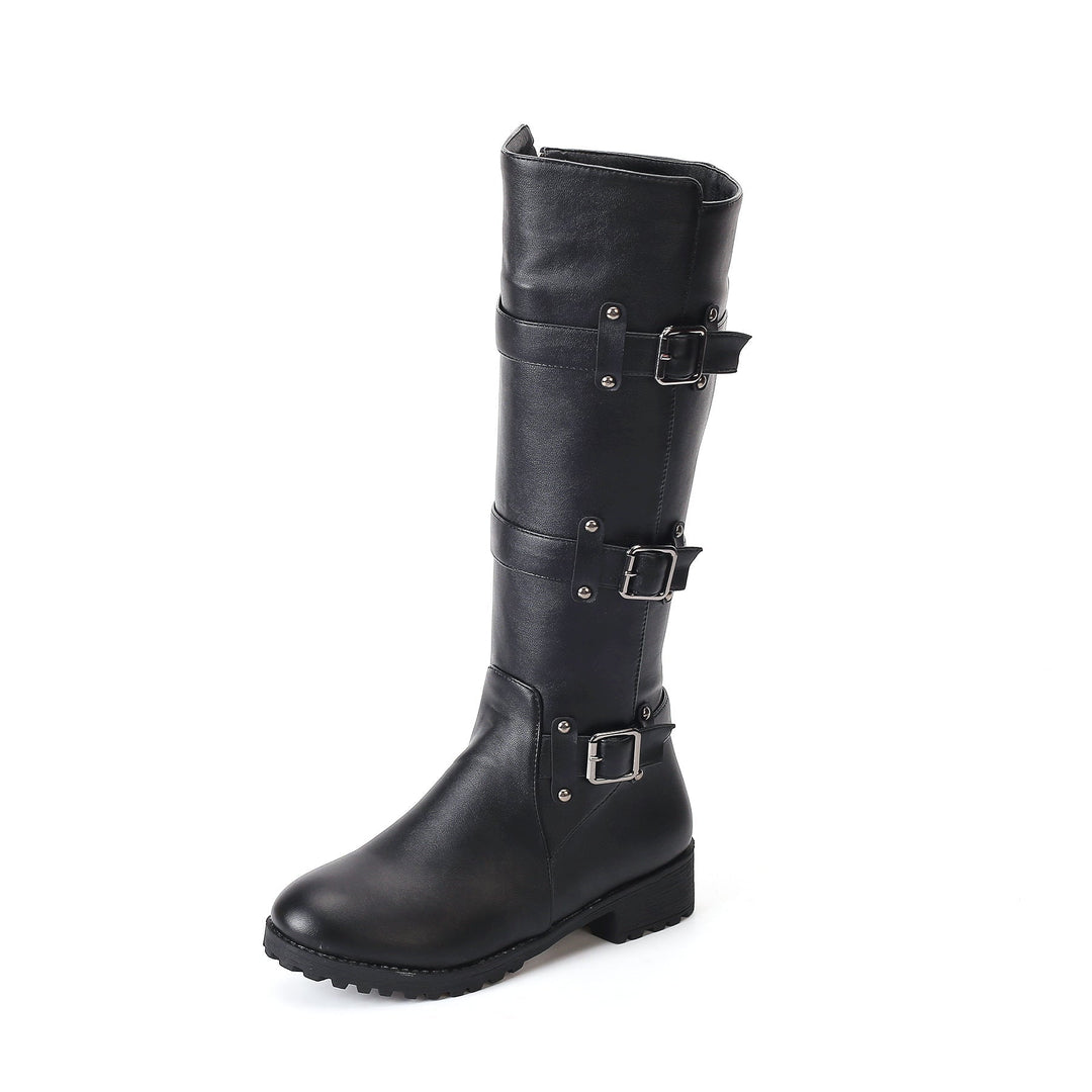 Size 14 low heels mid calf motorcycle boots with side zipper