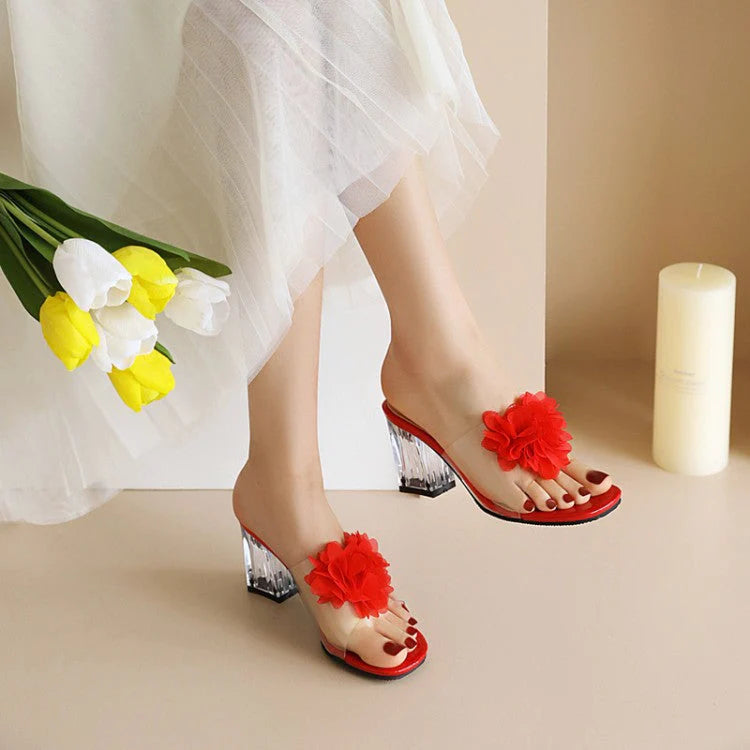 Size 13 women floral clear sandals slip on block heels