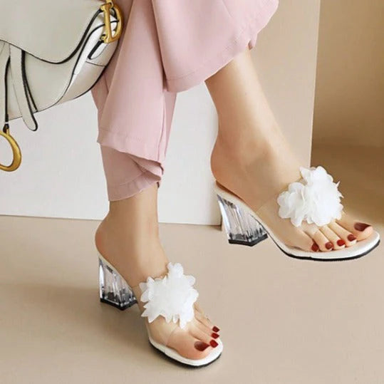 Size 13 women floral clear sandals slip on block heels