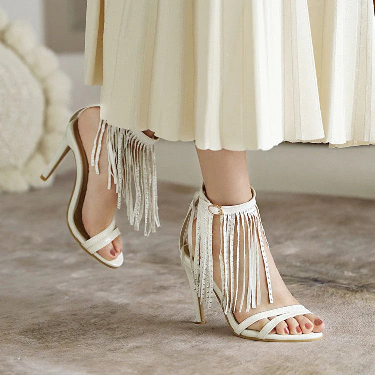 Size 14 women high heels tassels sandals for party