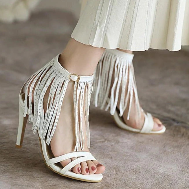 Size 14 women high heels tassels sandals for party