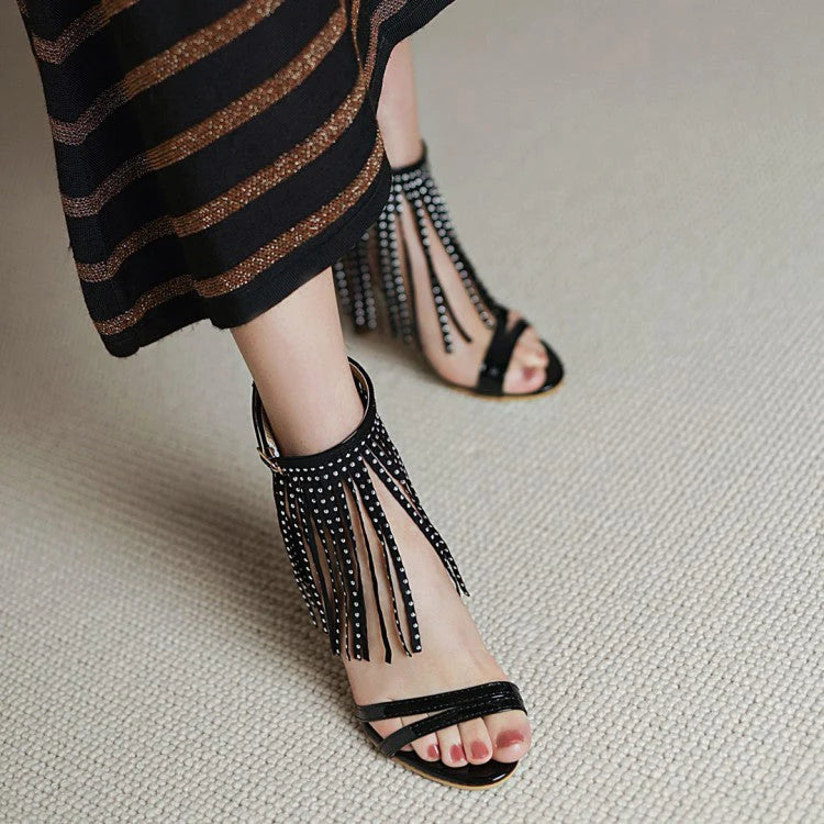 Size 14 women high heels tassels sandals for party