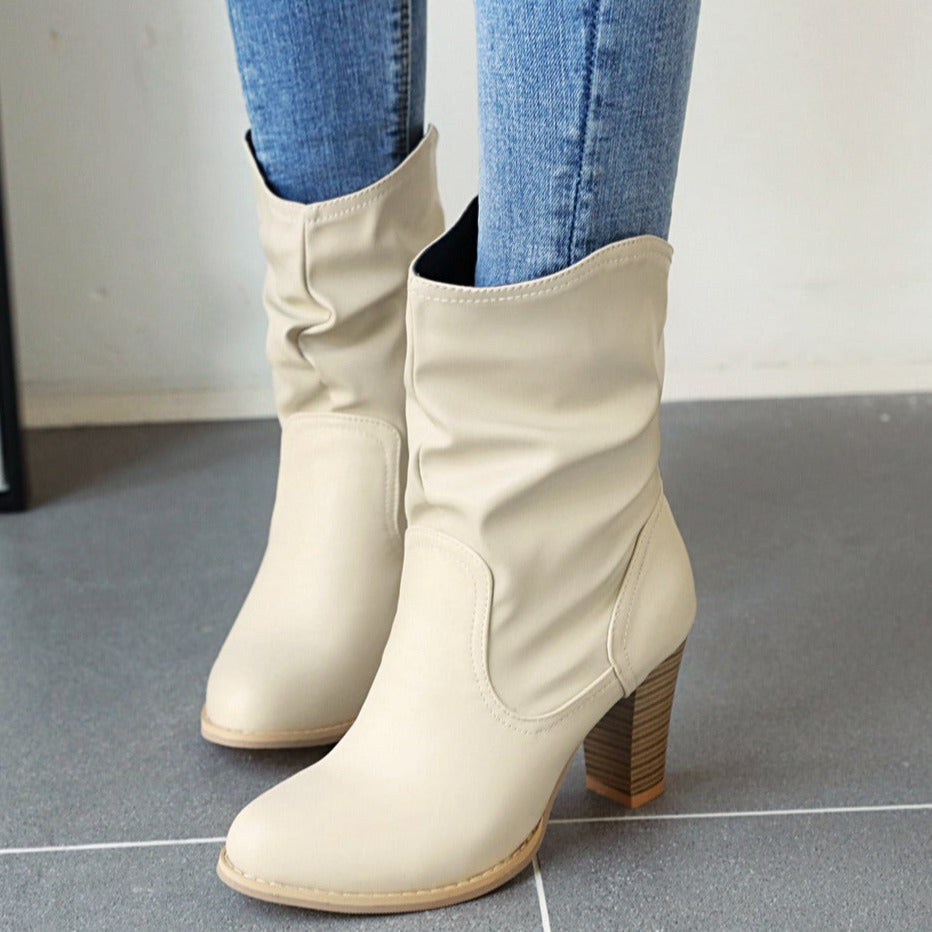 Size 13 chunky high heels mid calf slouchy boots