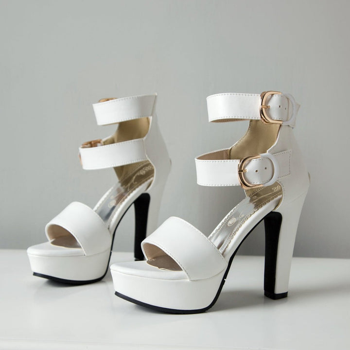 Size 13 women chunky high heels peep toe sandals with ankle strap