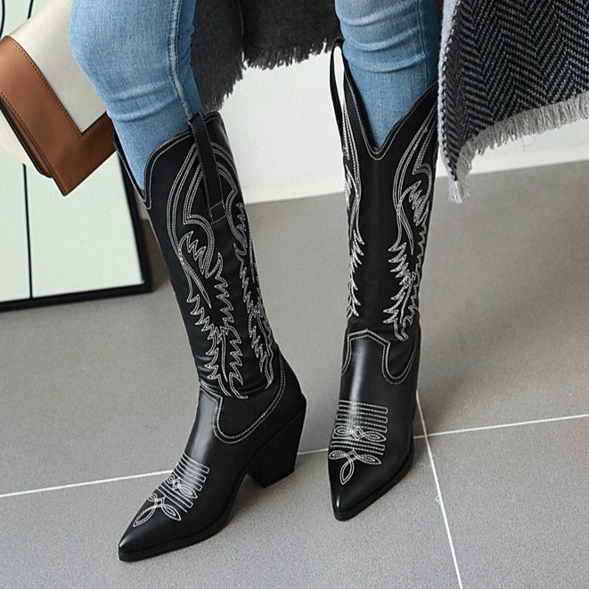 Size 13 pointed toe pull on under the knee high western boots