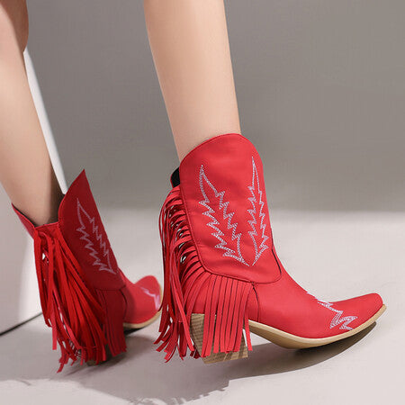 Size 13 mid calf block heels fringe cowboy boots