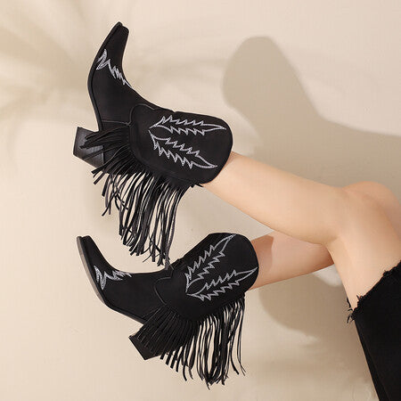 Size 13 mid calf block heels fringe cowboy boots