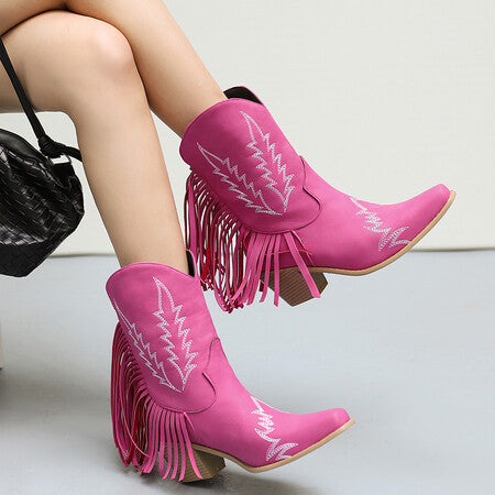 Size 13 mid calf block heels fringe cowboy boots