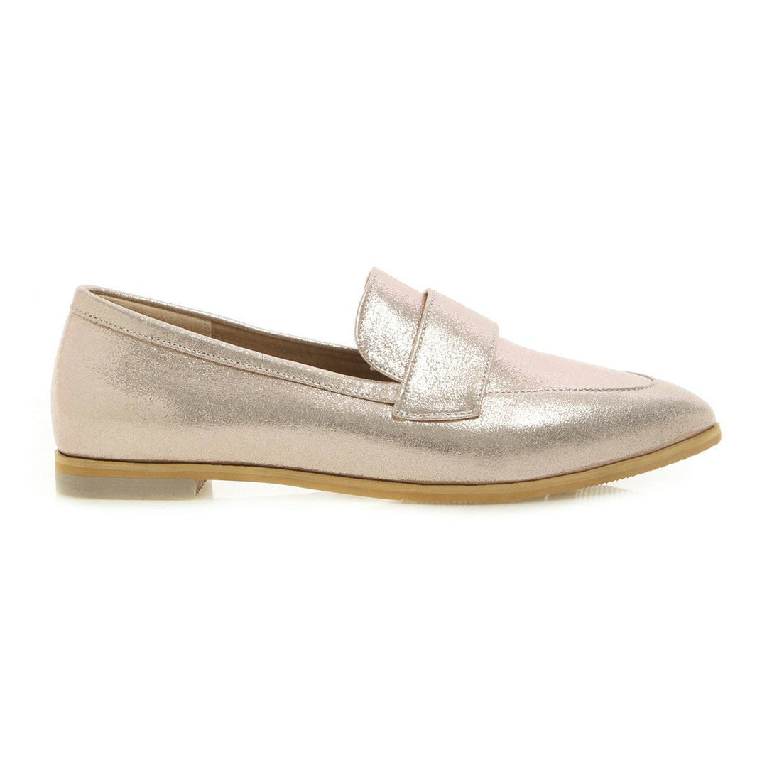 Women's silver gold metallic pointed toe loafers casual daily flats