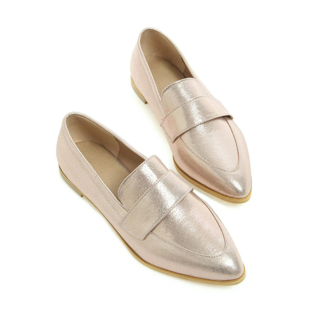 Women's silver gold metallic pointed toe loafers casual daily flats