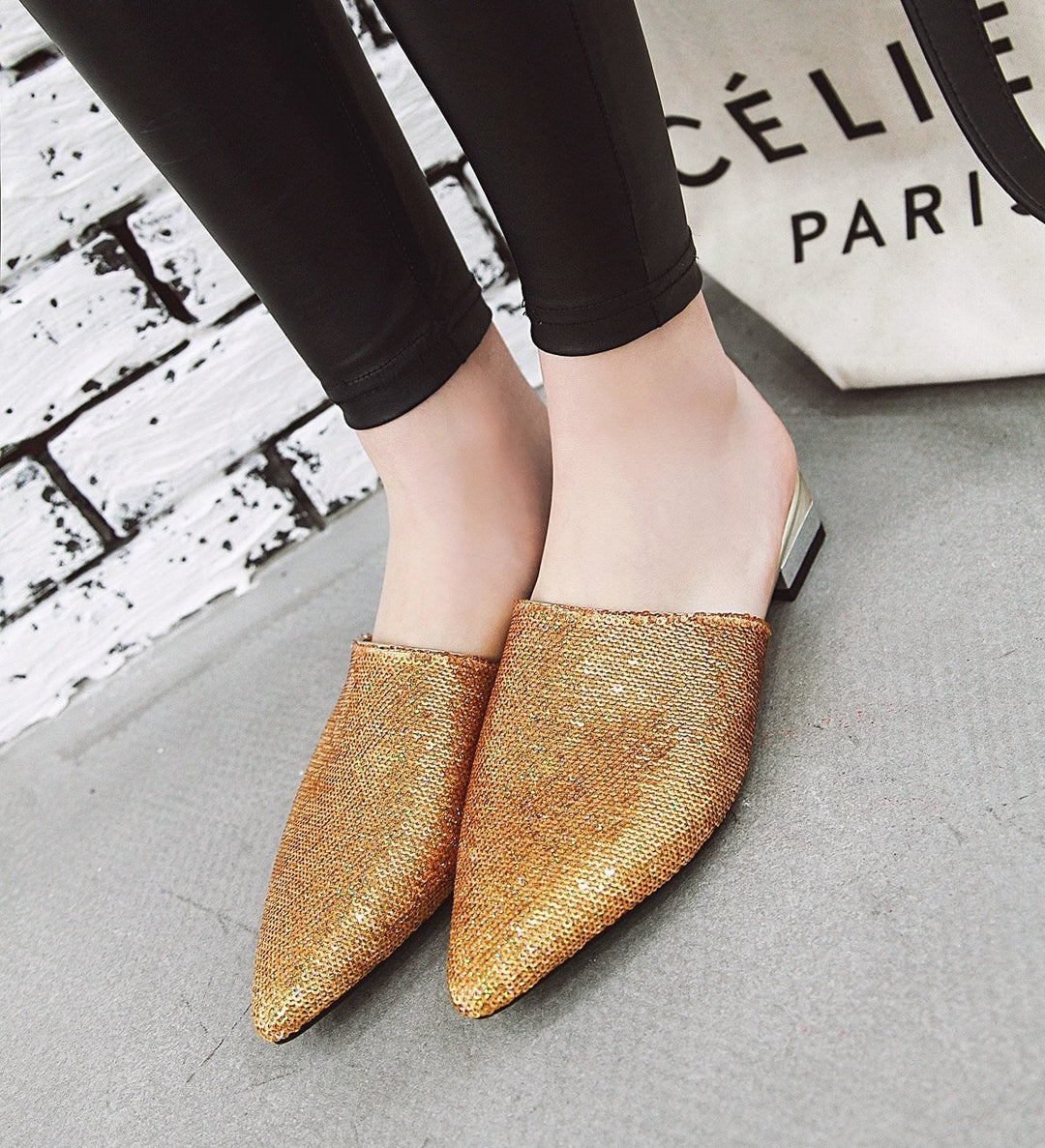 Size 13.5 slip on sequins shining flat mules