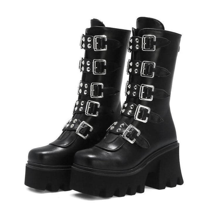 Size 11 punk chunky platform boots with multi buckles