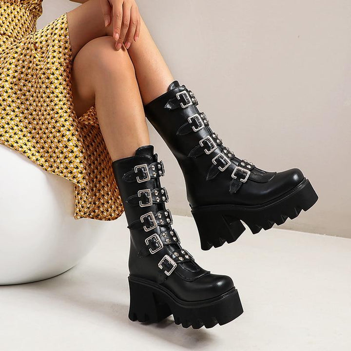 Size 11 punk chunky platform boots with multi buckles