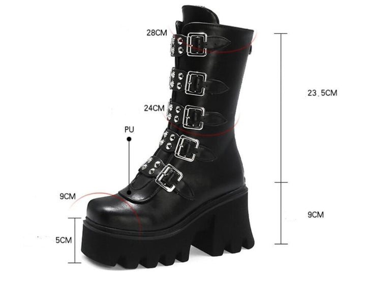 Size 11 punk chunky platform boots with multi buckles