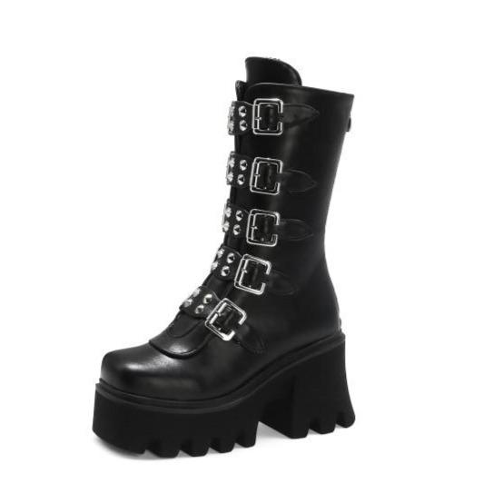 Size 11 punk chunky platform boots with multi buckles