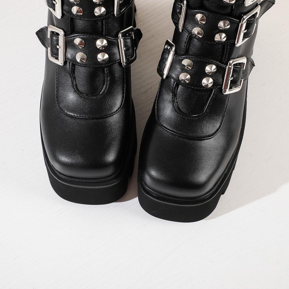 Size 11 punk chunky platform boots with multi buckles