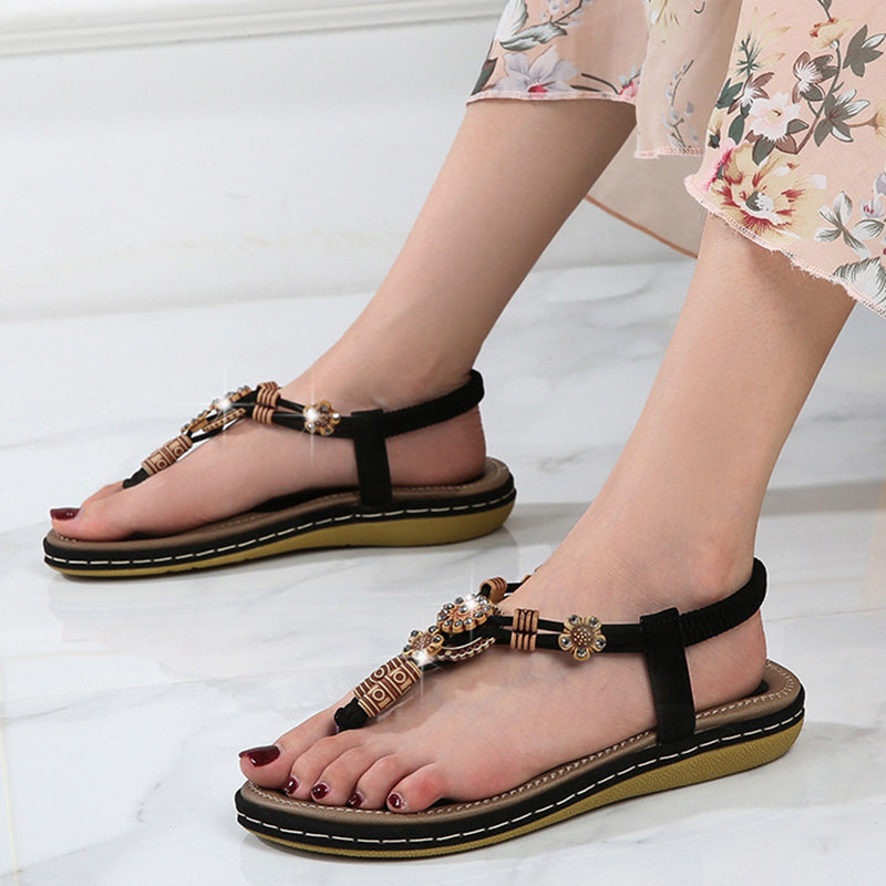 size 11 women flat sandals beach rhinestone boho sandals