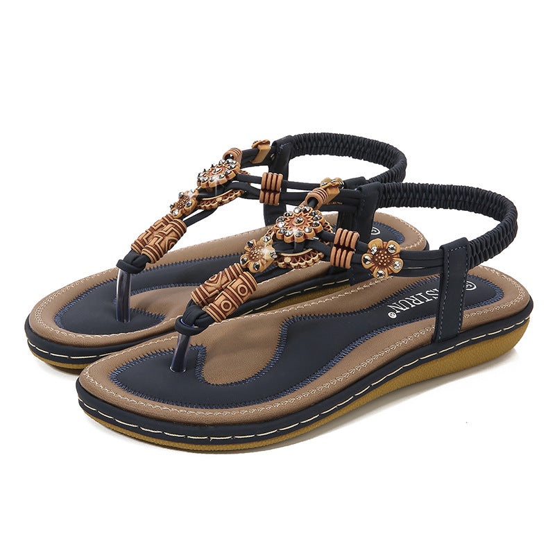 size 11 women flat sandals beach rhinestone boho sandals