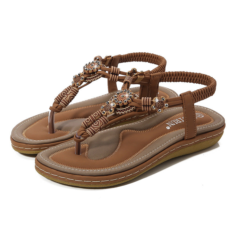 size 11 women flat sandals beach rhinestone boho sandals