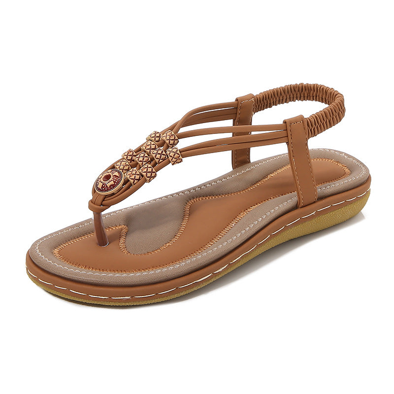 size 11 women flat sandals beaded beach boho sandals