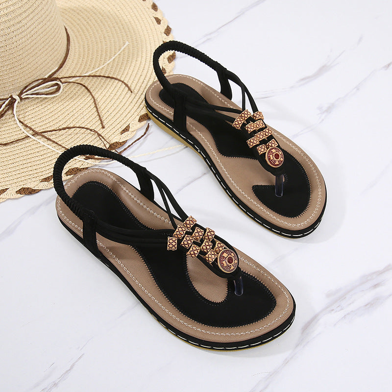 size 11 women flat sandals beaded beach boho sandals