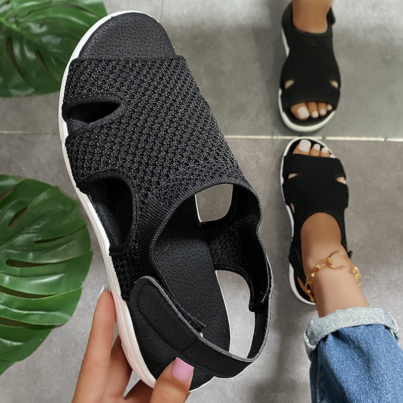 size 11 women flat sandals knit hollow peep toe walking sandals