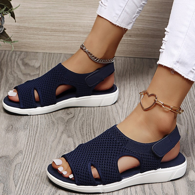size 11 women flat sandals knit hollow peep toe walking sandals