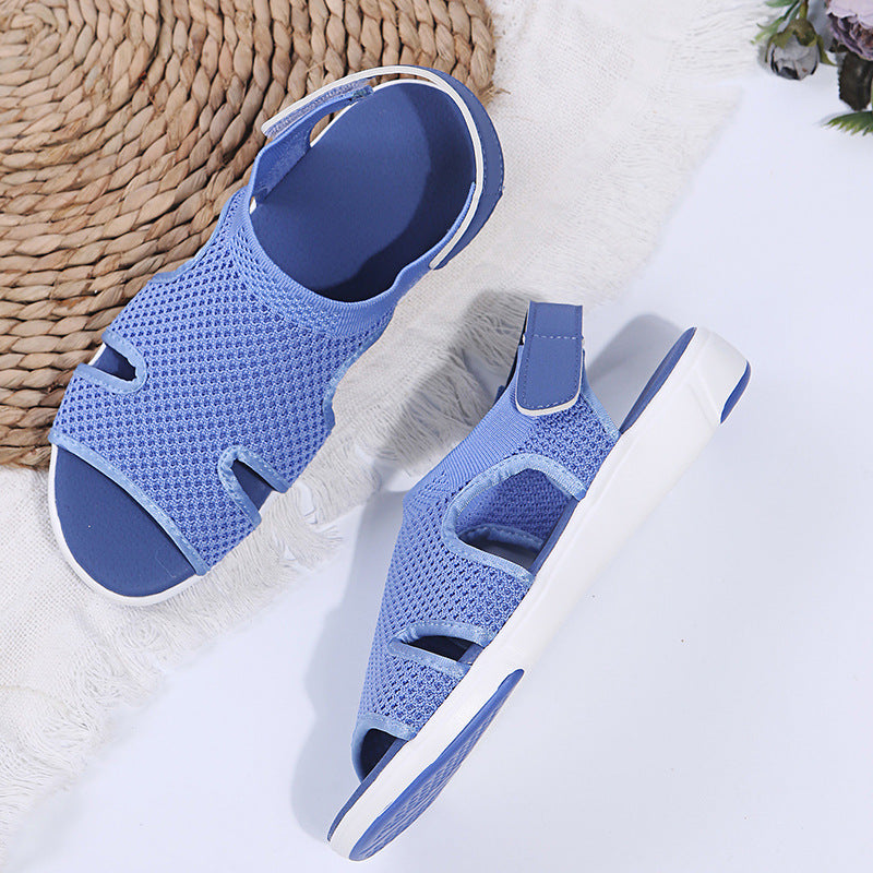 size 11 women flat sandals knit hollow peep toe walking sandals