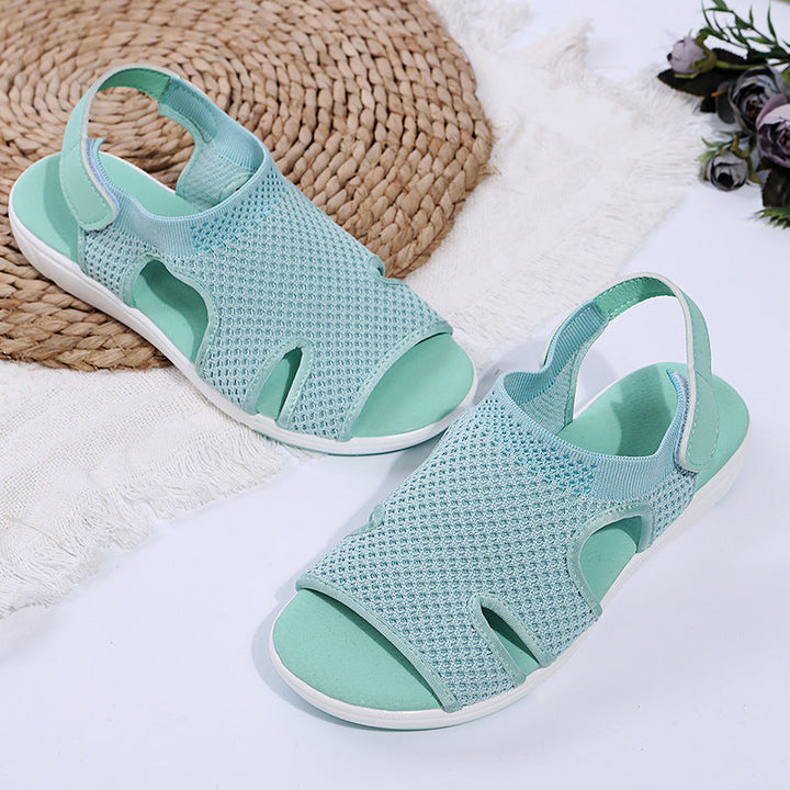 size 11 women flat sandals knit hollow peep toe walking sandals
